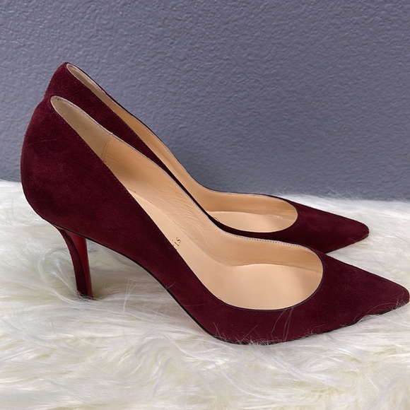 Christian Louboutin suede pump size 35.5 bordeaux red - Picture 3 of 11